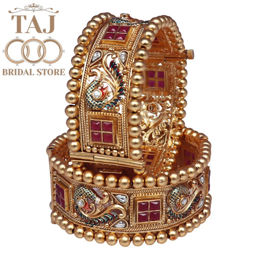 Rajwadi Metal Kada With Beautiful New Peacock Design (Pack of 2) Taj Bridal Store