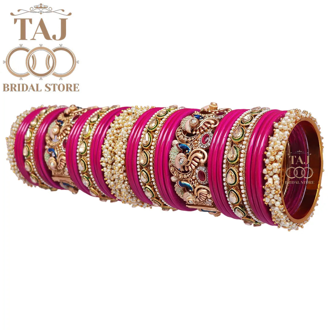 Rajasthani Traditional Bridal Chuda Set With Beautiful Peacock Design Brass Kada