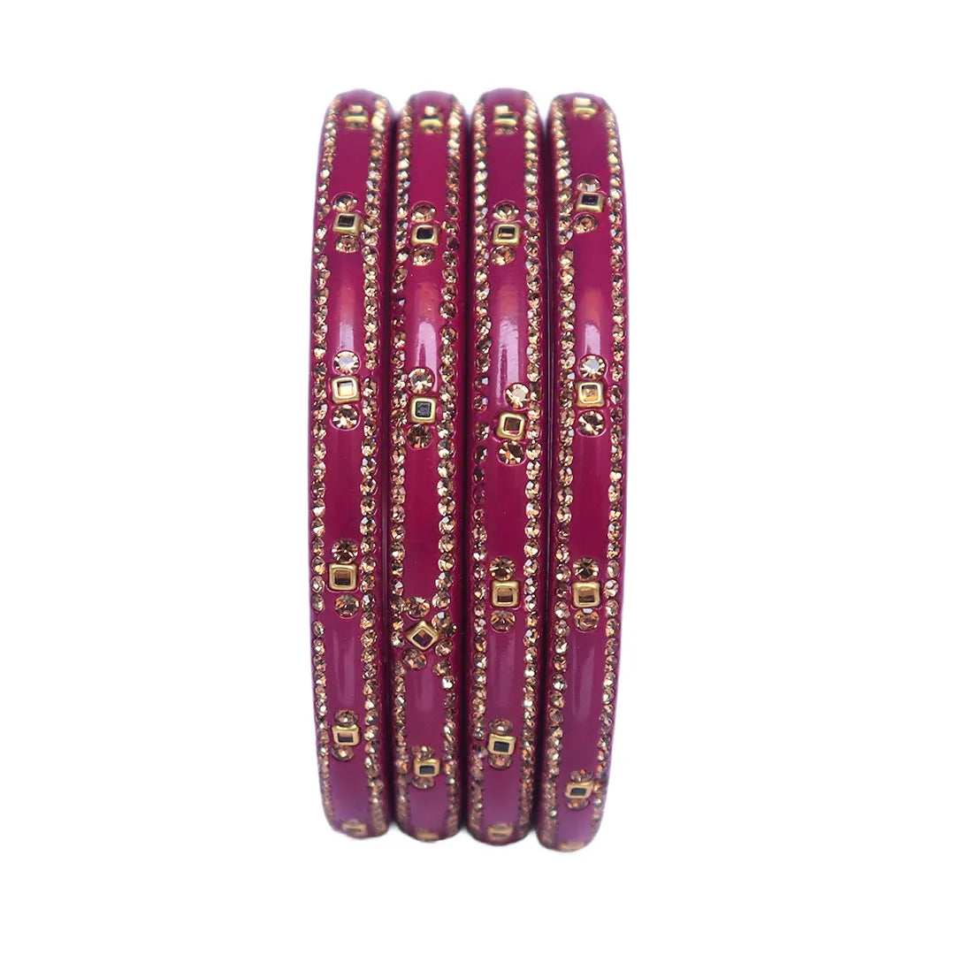 Lac Bangles with Beautiful Rhinestones Design (Pack of 4) Taj Bridal Store
