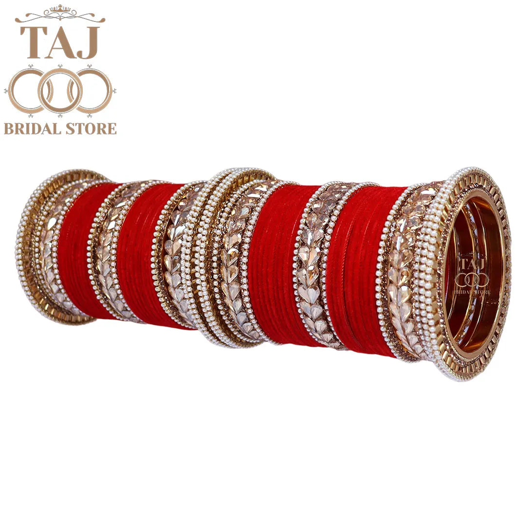 Metal Bridal Bangles Set With Beautiful Kundan Lace Design Kada