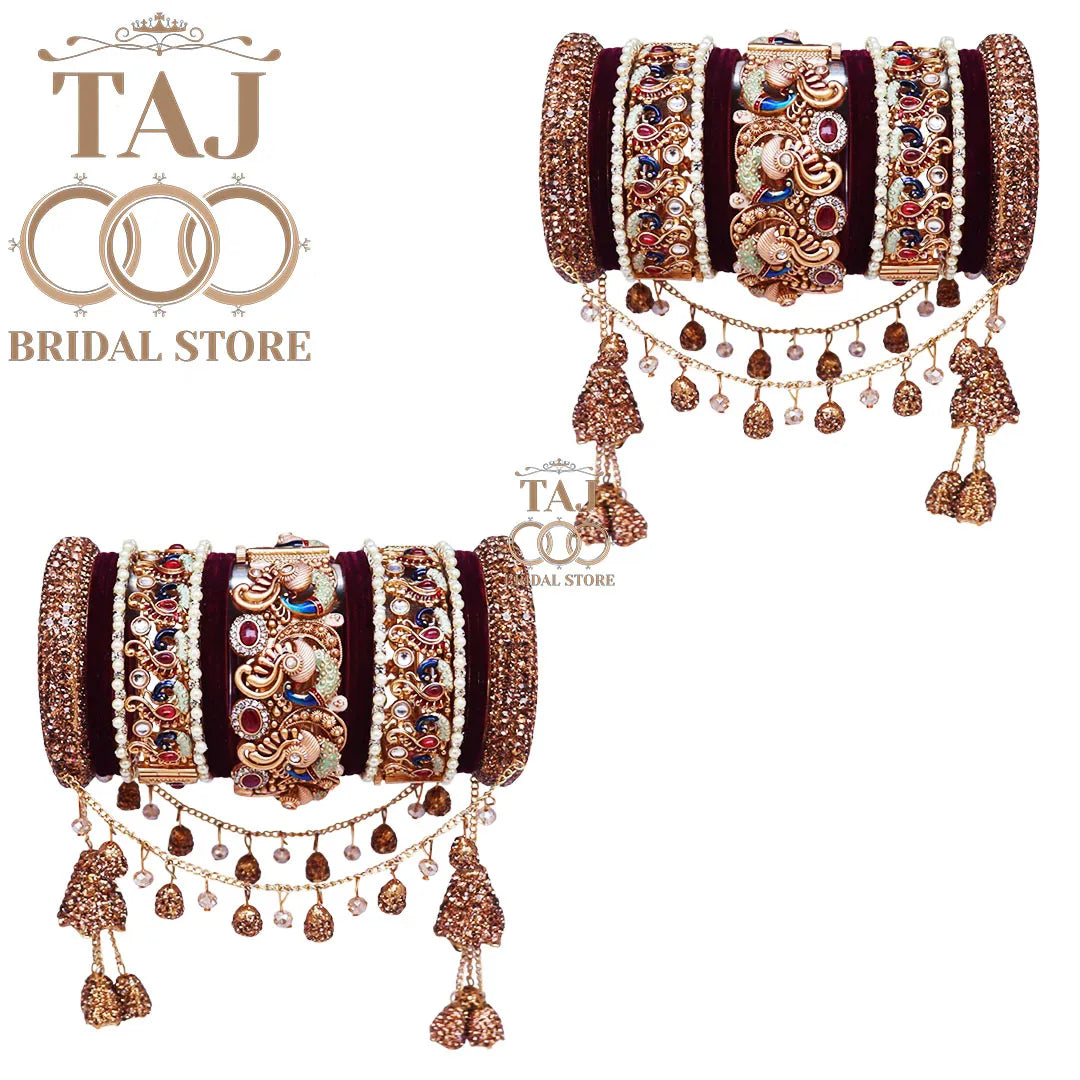 Latest Rajwadi Bridal Chura Set With New Peacock Design Kada And Jhula Latkan