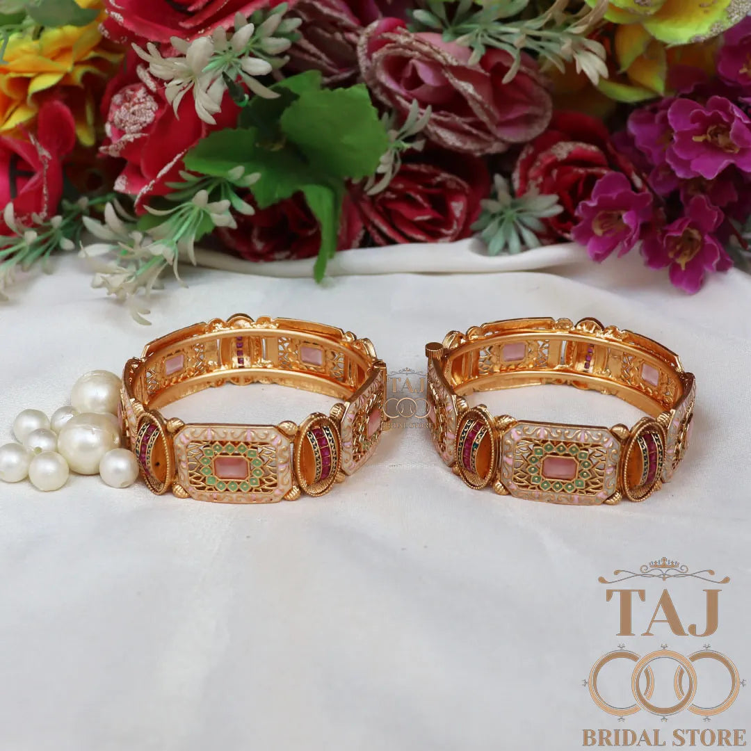 Rajwadi Metal Kada With Beautiful Latest Meenakari Work (Pack of 2)