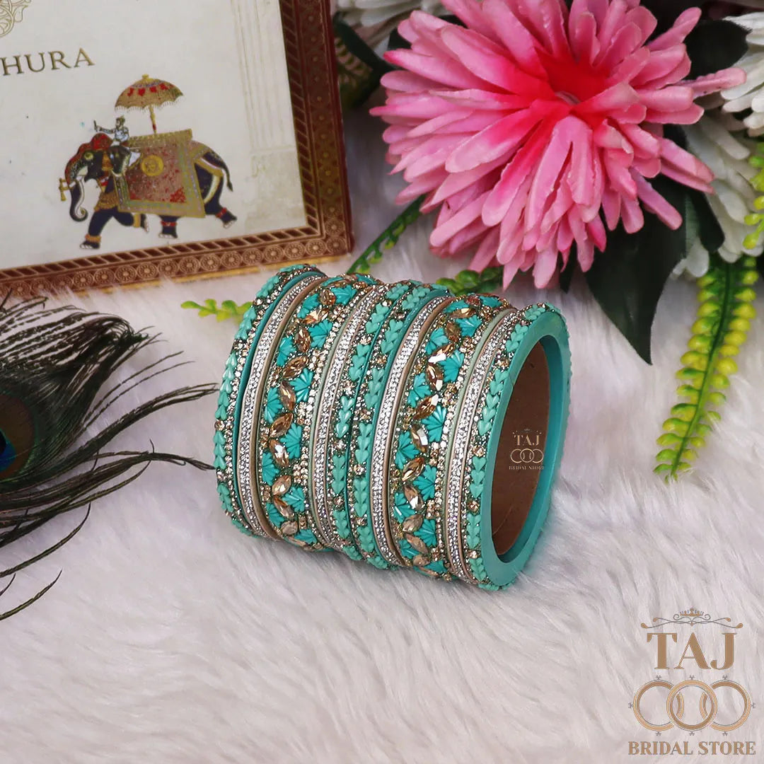 Women's Rajasthani Short Lac Bangles Set With Latest Kundan Design