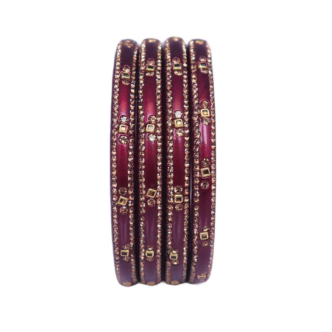 Lac Bangles with Beautiful Rhinestones Design (Pack of 4) Taj Bridal Store