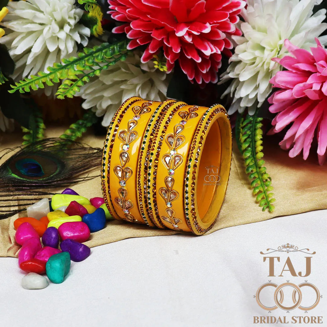 Karwa Chauth Special Lac Bangles Set With Kundan Design (Set of 6)