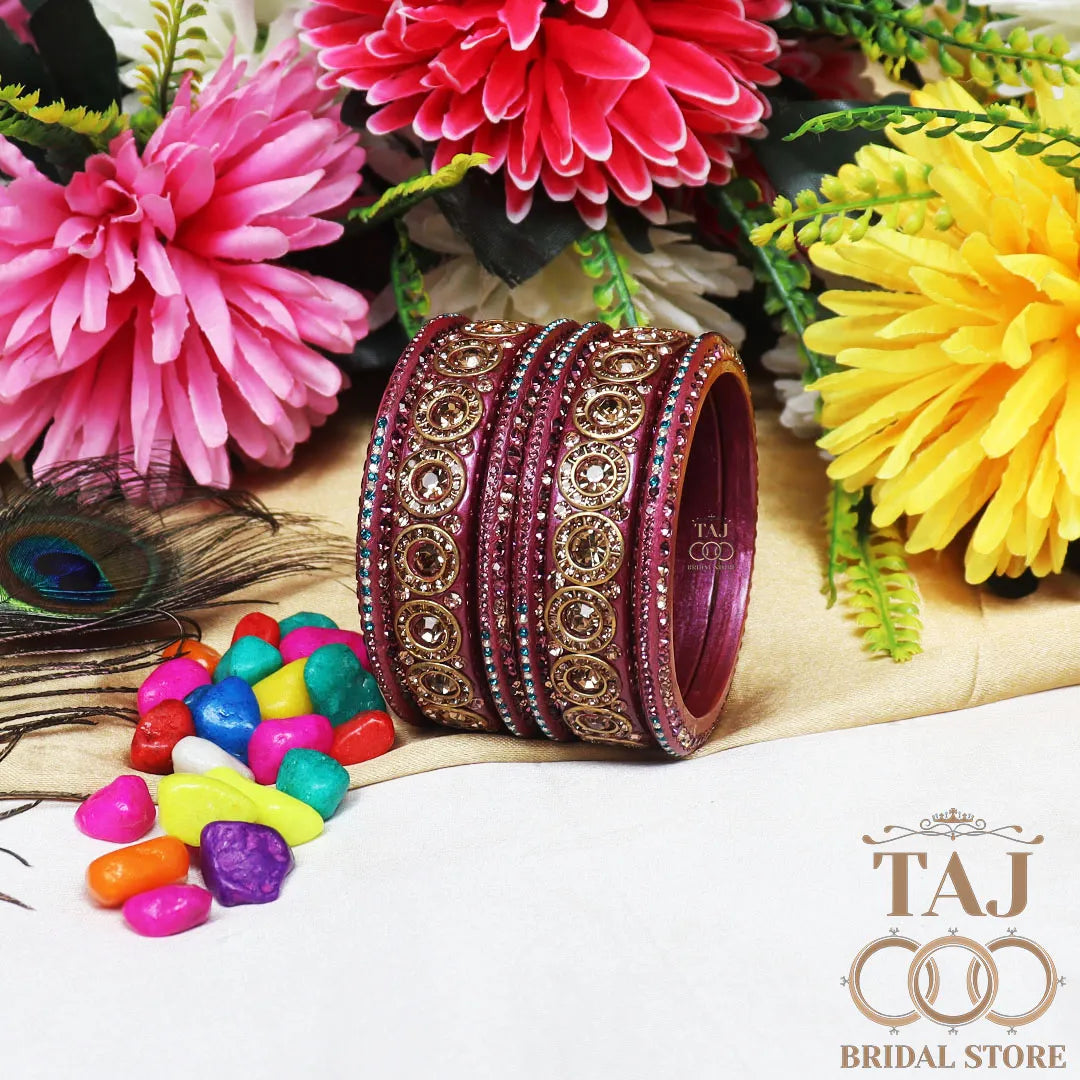 Designer Lac Bangle Set with Round Stones Design