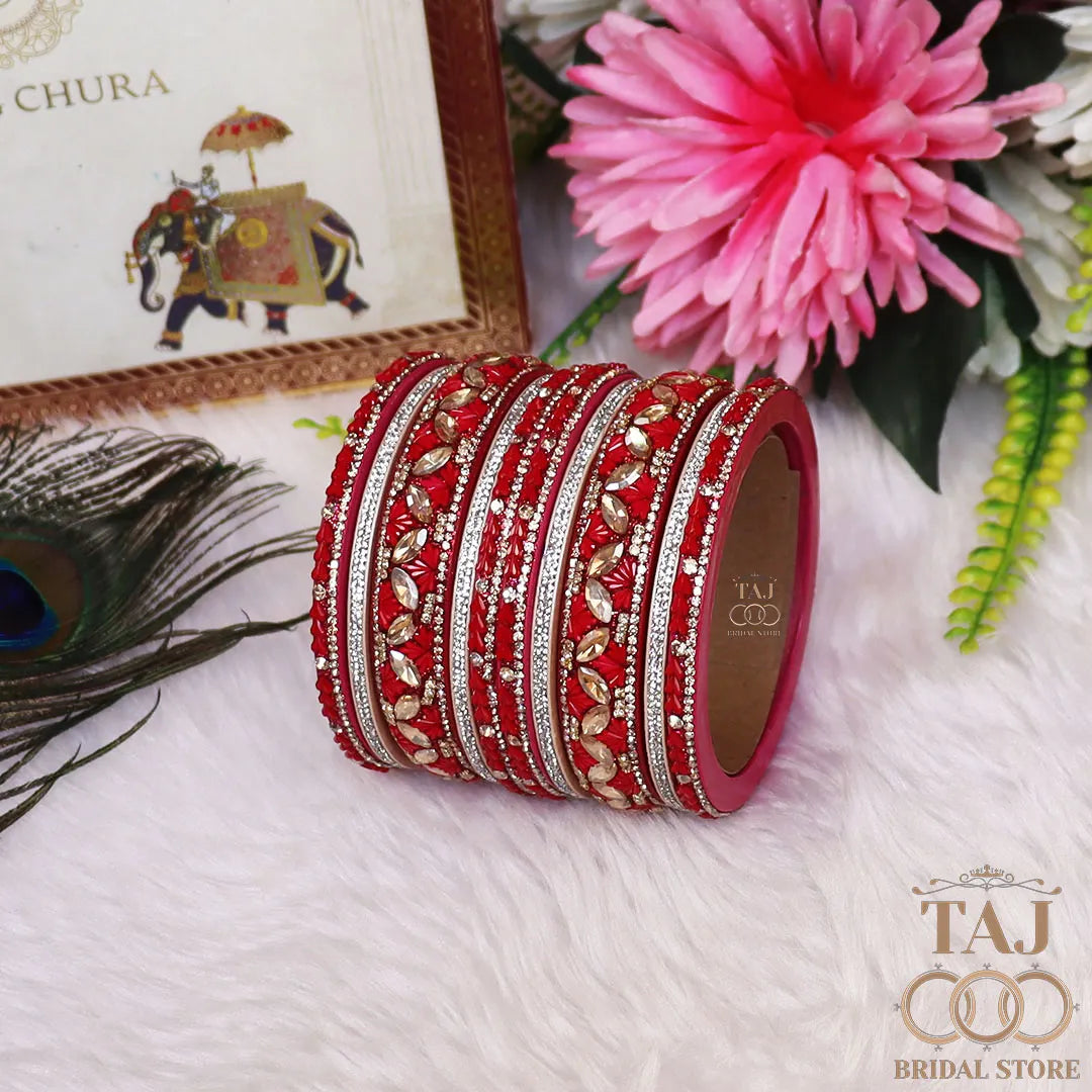 Women's Rajasthani Short Lac Bangles Set With Latest Kundan Design