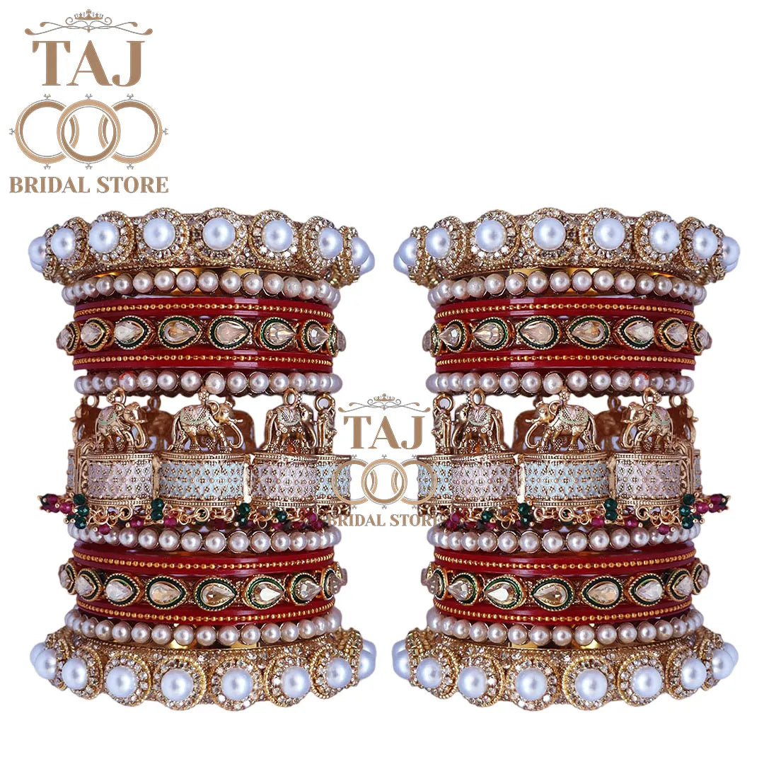 Tranding Rajwadi Bridal Bangle Set With Beautiful Elephant Design Kada Taj Bridal Store