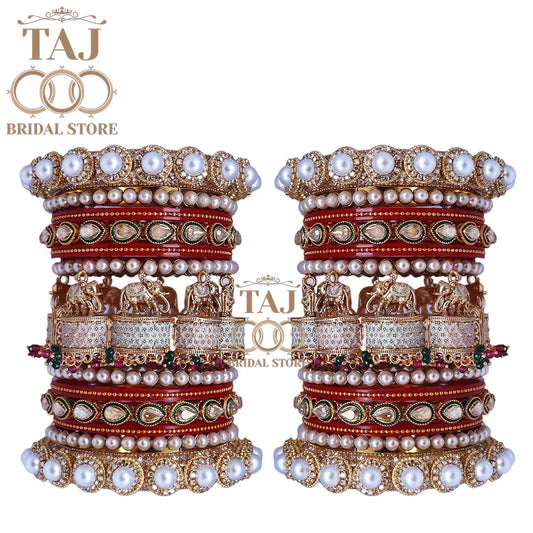 Tranding Rajwadi Bridal Bangle Set With Beautiful Elephant Design Kada Taj Bridal Store