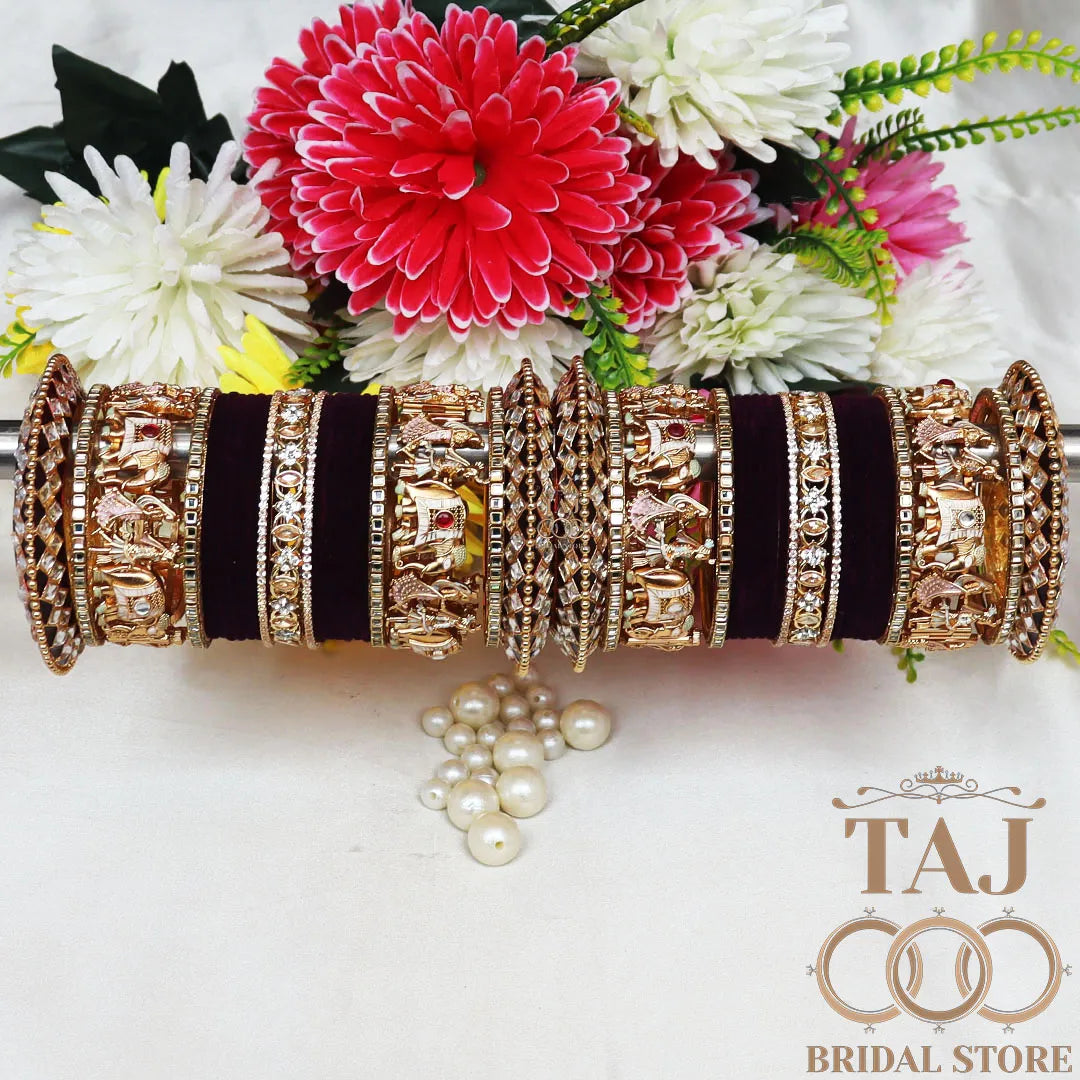 Kundan Bridal Bangles Set With Popular Dulha-Dulhan Design Metal Kada