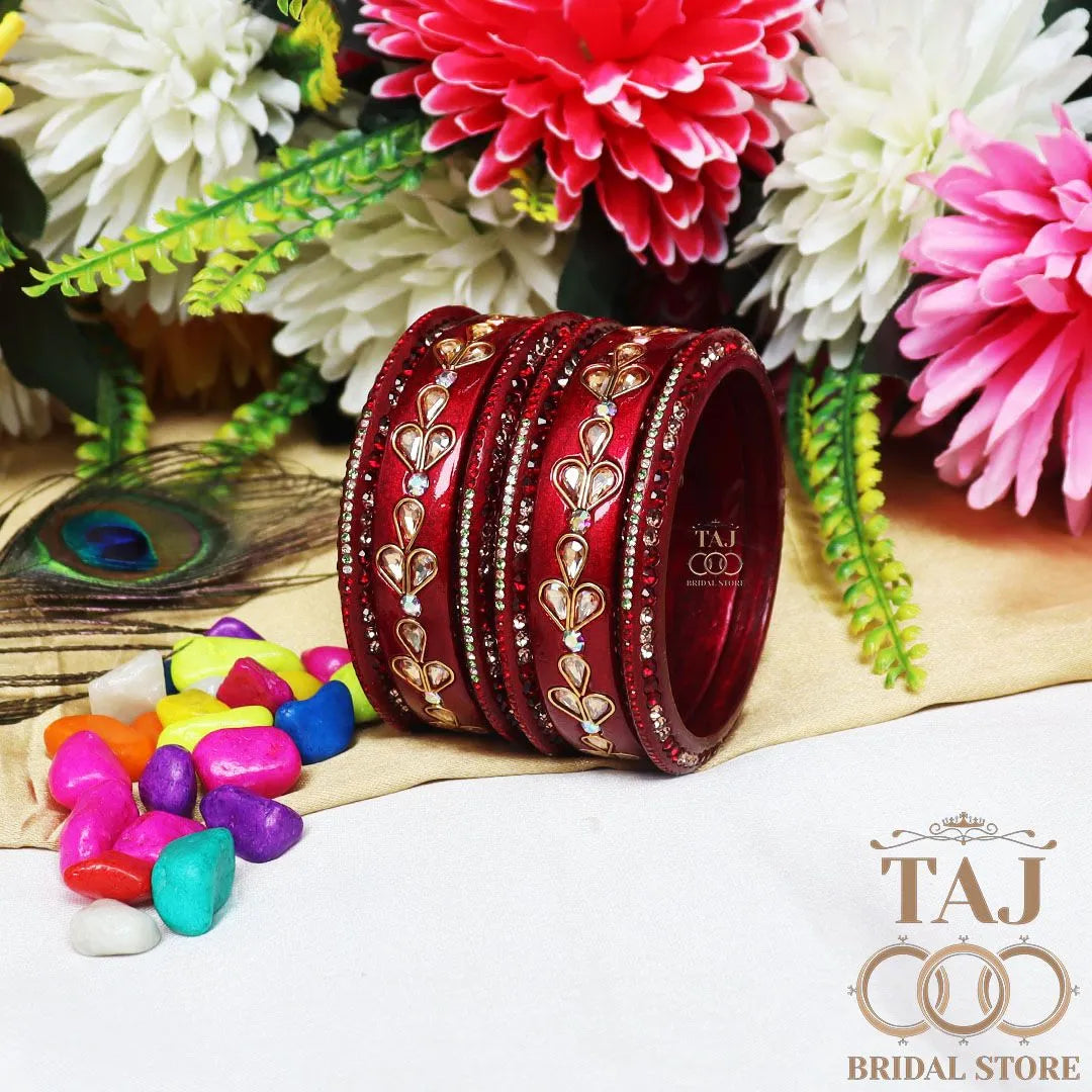 Karwa Chauth Special Lac Bangles Set With Kundan Design (Set of 6)