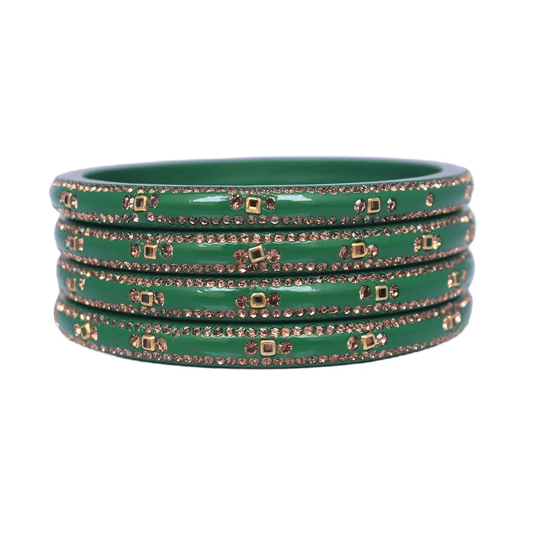 Lac Bangles with Beautiful Rhinestones Design (Pack of 4) Taj Bridal Store