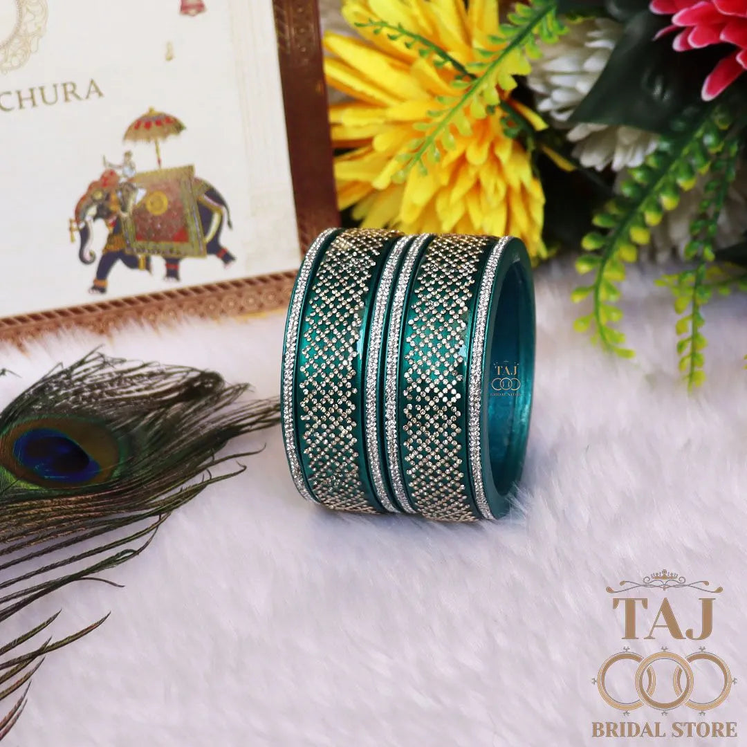 Premium Jaipuri Short Lac Bangles Set with Best Rhinestones Design