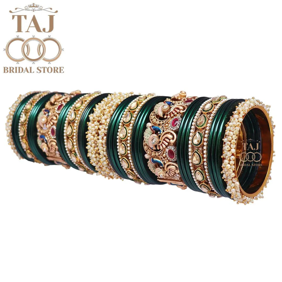 Rajasthani Traditional Bridal Chuda Set With Beautiful Peacock Design Brass Kada