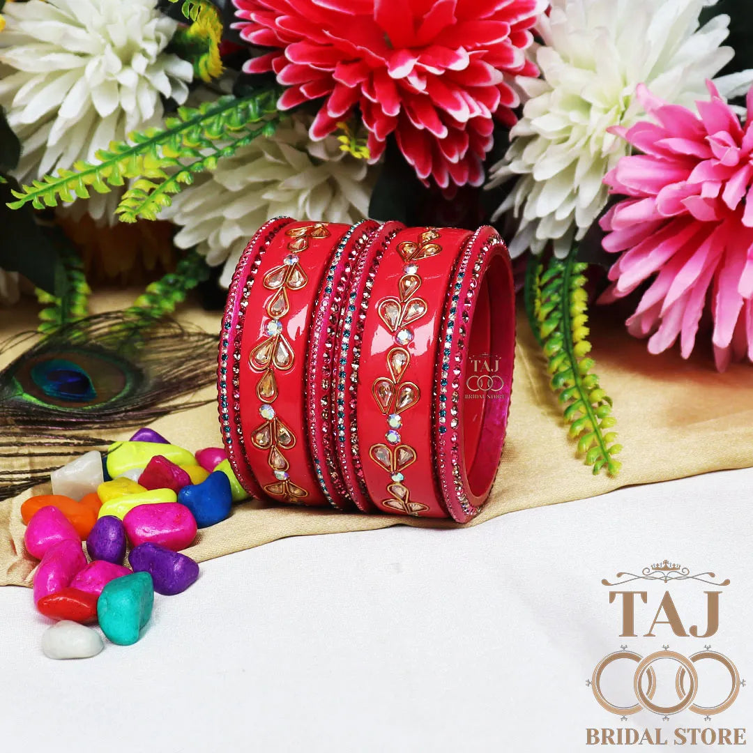 Karwa Chauth Special Lac Bangles Set With Kundan Design (Set of 6)