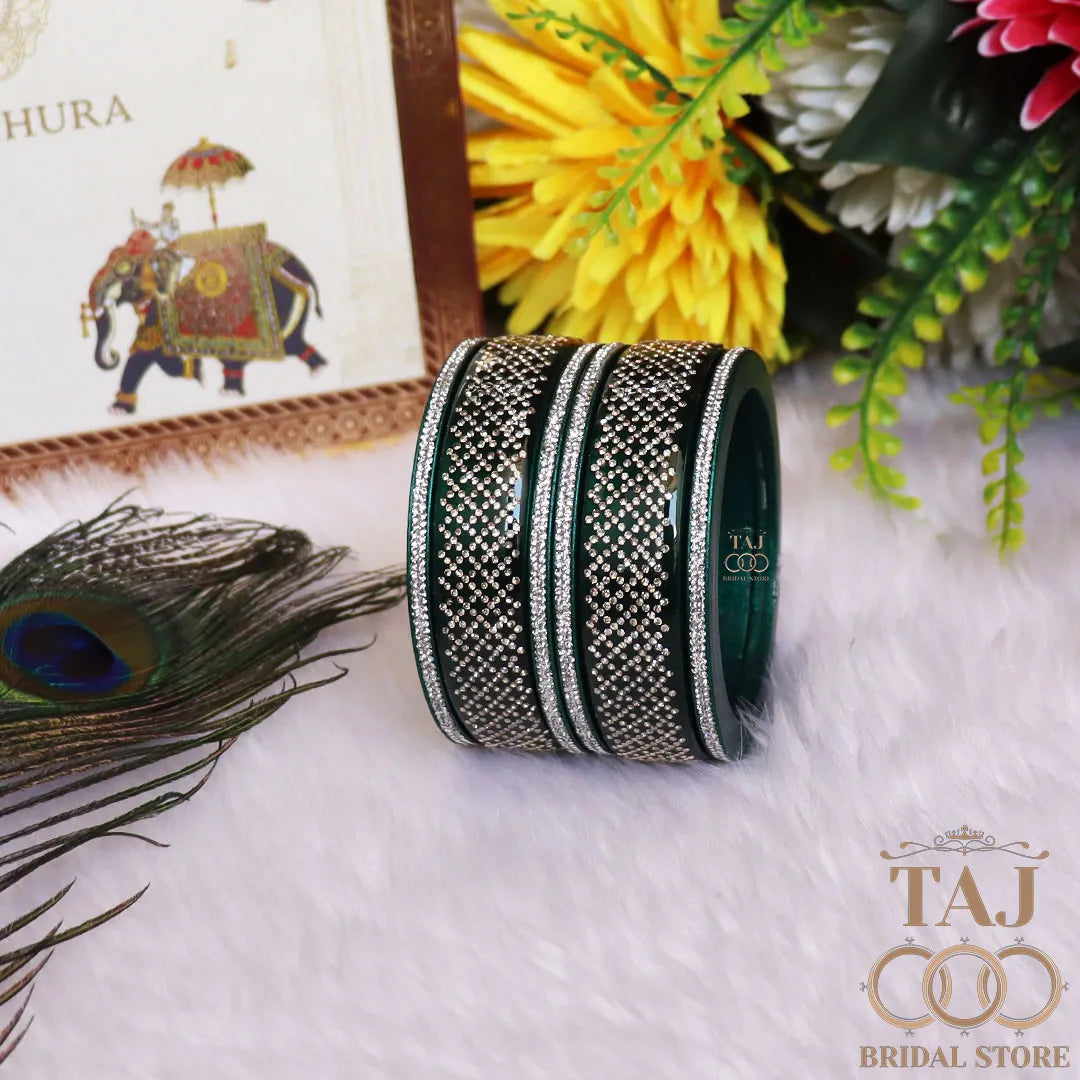 Premium Jaipuri Short Lac Bangles Set with Best Rhinestones Design
