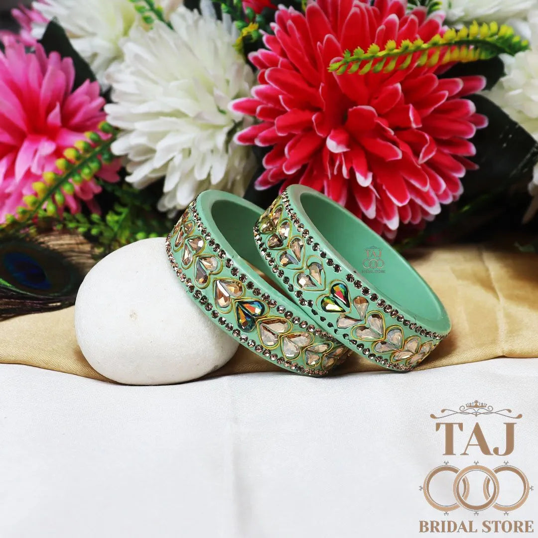 Lac Kada Bangles With Exquisite Heart-Shaped Kundan