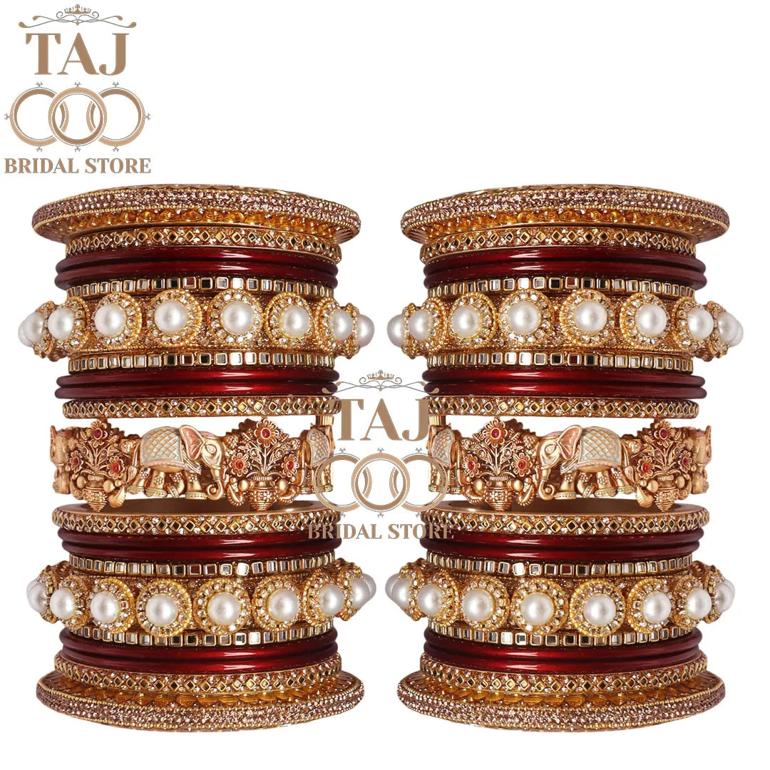 Royal Rajwadi Wedding Bangles Set With Beautiful Elephant Design Metal Kada