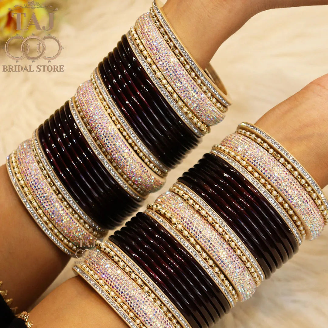 Punjabi Bridal Bangle Set with Beautiful White Stone Kada Taj