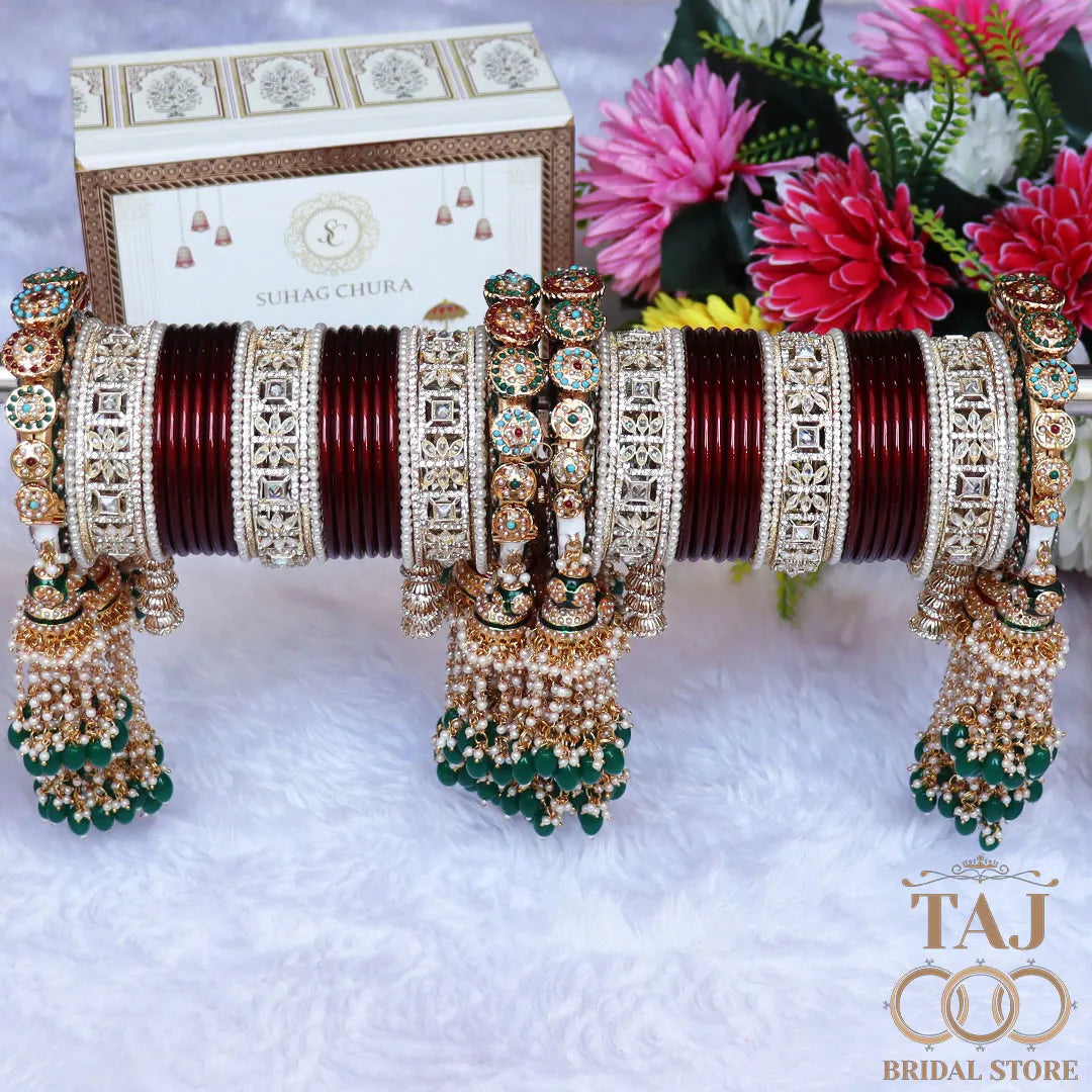 Luxurious Rajwadi Bangles Set with Best AD Bangles and Jhoomer Design