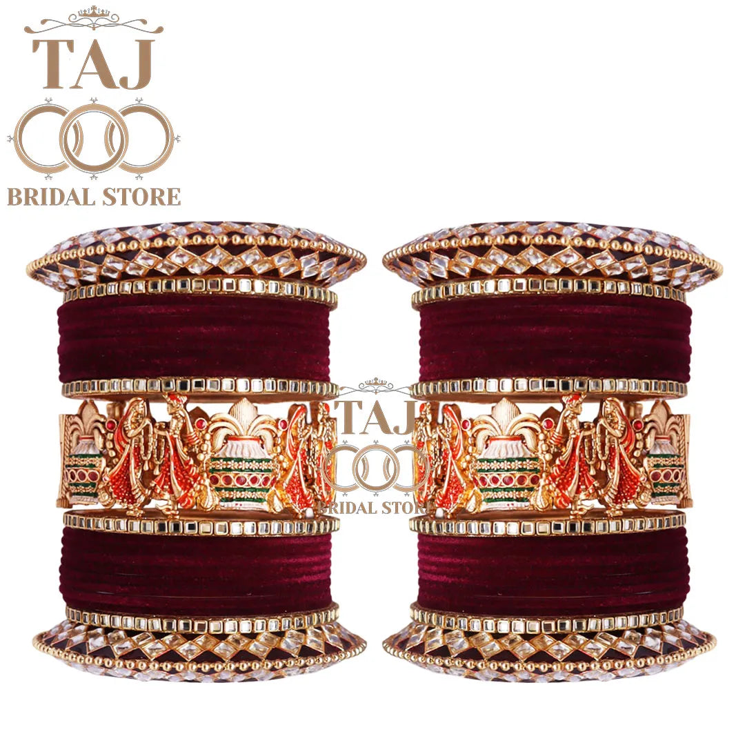 Rajasthani Bridal Bangles Set With Beautiful Dulha Dulhan Rajwadi Metal Kada
