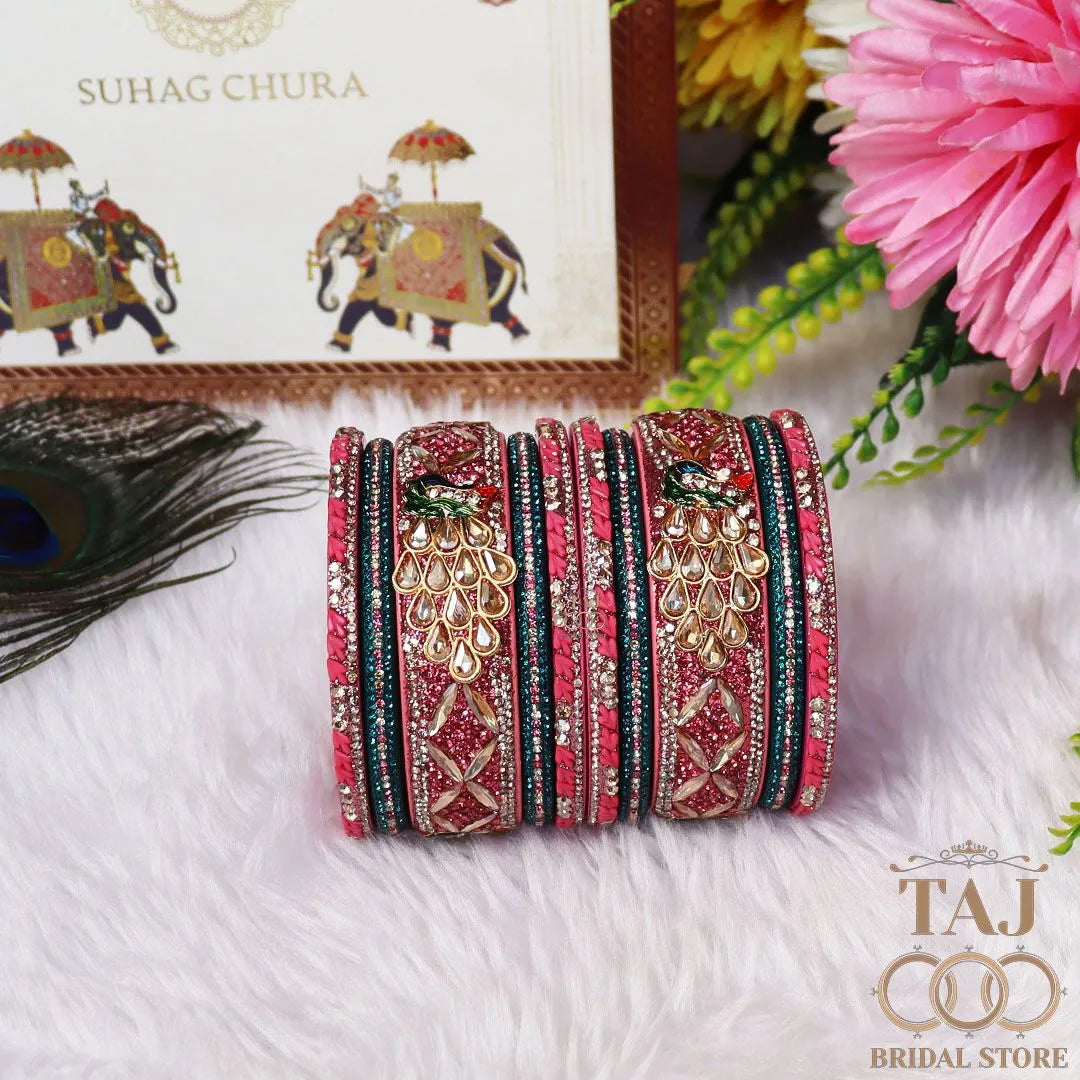 Luxurious Rajasthani Short Lac Bangles Set with Latest Peacock Design