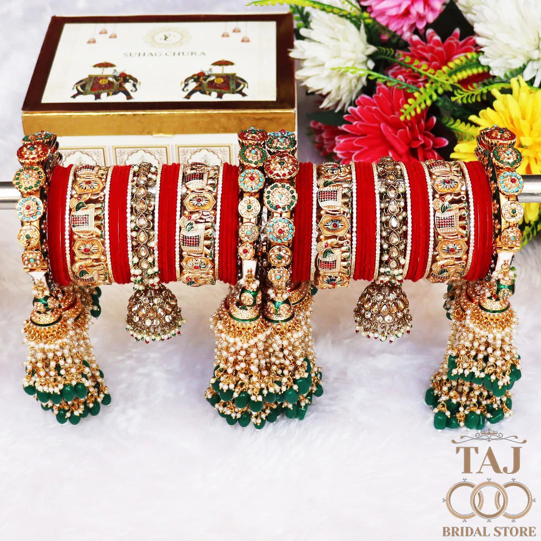 Luxurious Wedding Bangles Set with Latest Elephant & Jhoomer Design