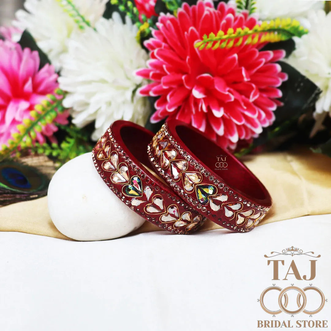 Lac Kada Bangles With Exquisite Heart-Shaped Kundan