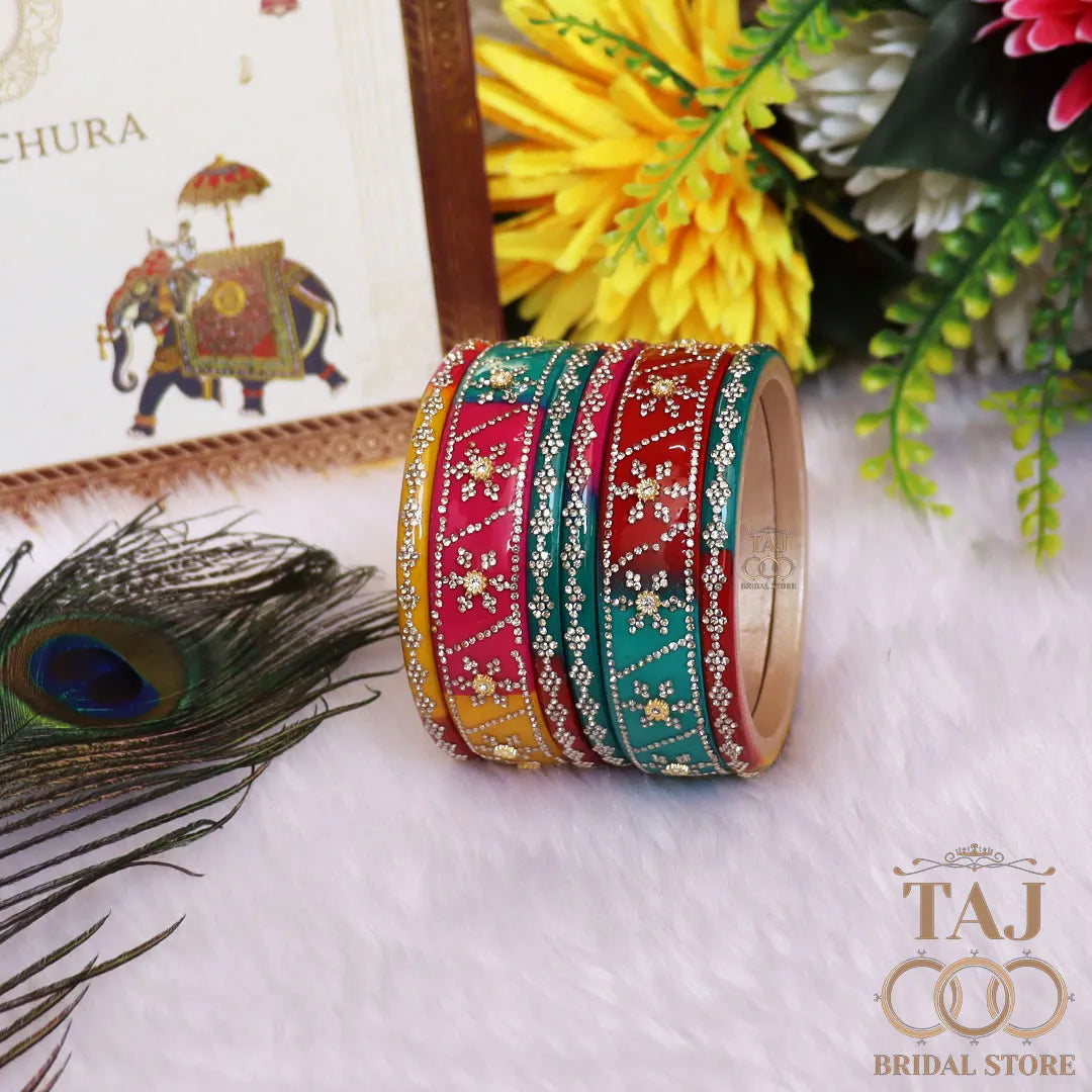 Premium Designer Short Lac Bangles Set with Latest Rhinestones Design