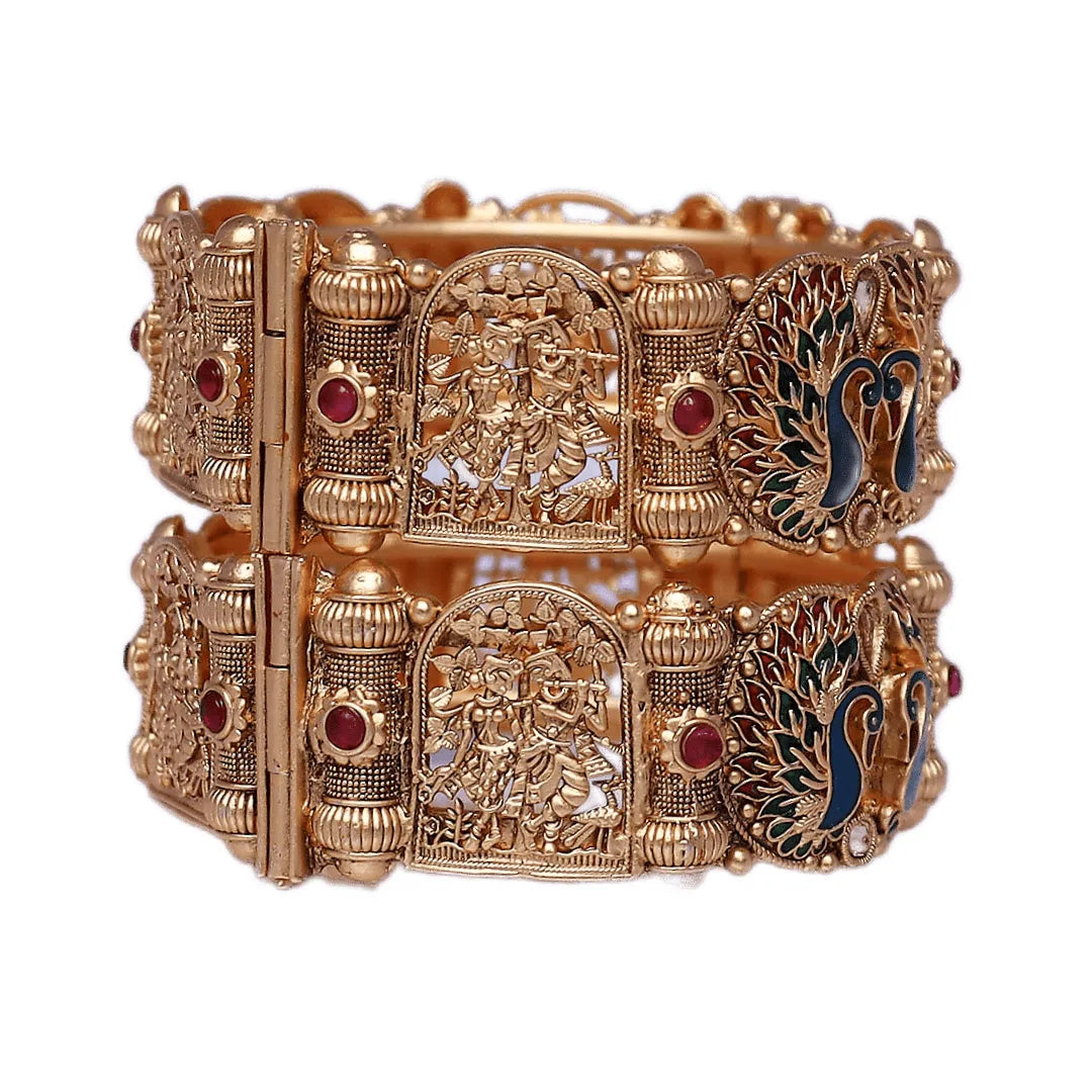 Best Peacock Design Rajwadi Brass Kada (Pack Of 2)