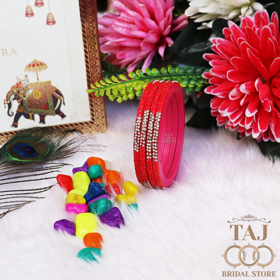 Rajasthani Lac Bangles With Beautiful Traditional Rhinestons Design