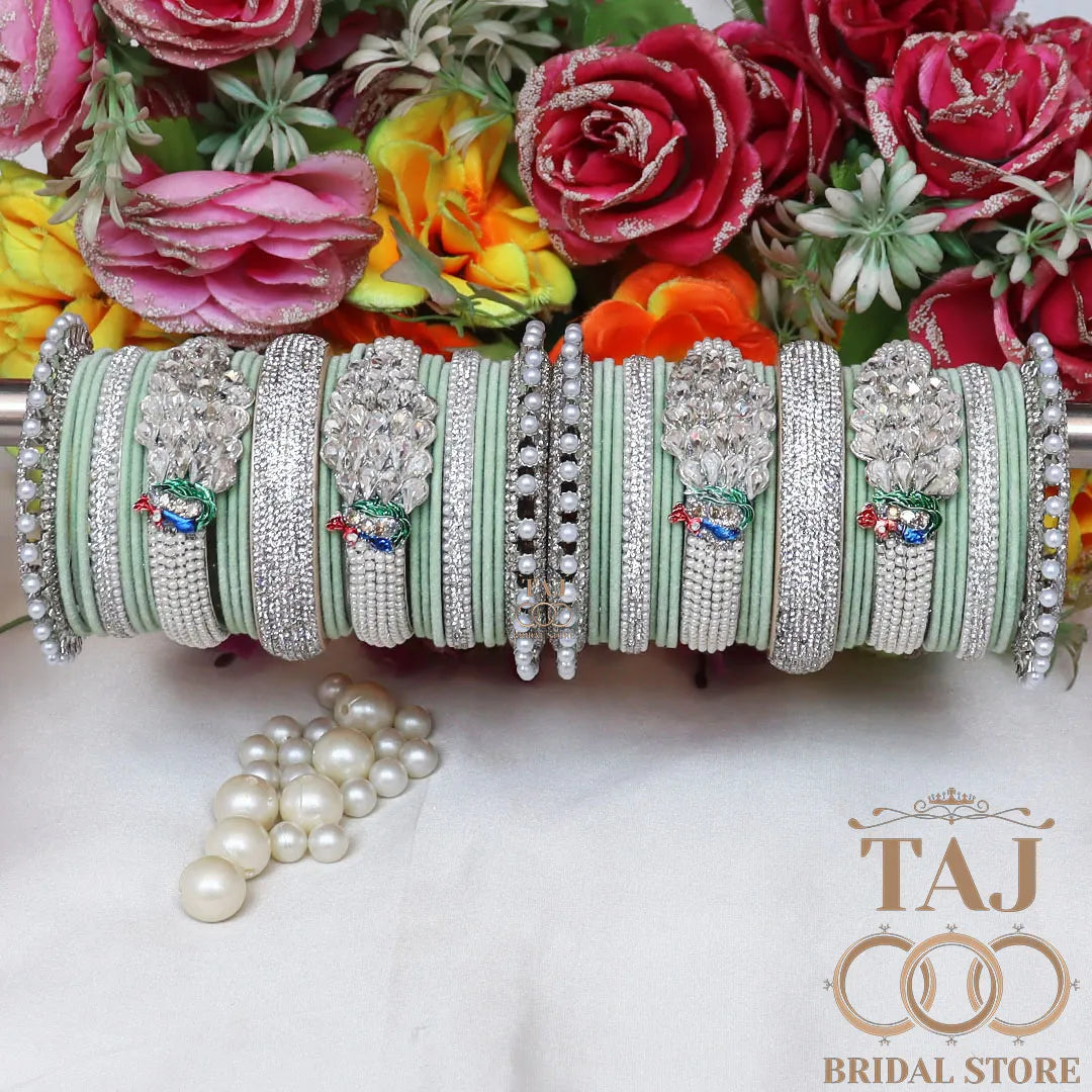 Traditional Wedding Bangles Set With Beautiful Latest Peacock Design Kada