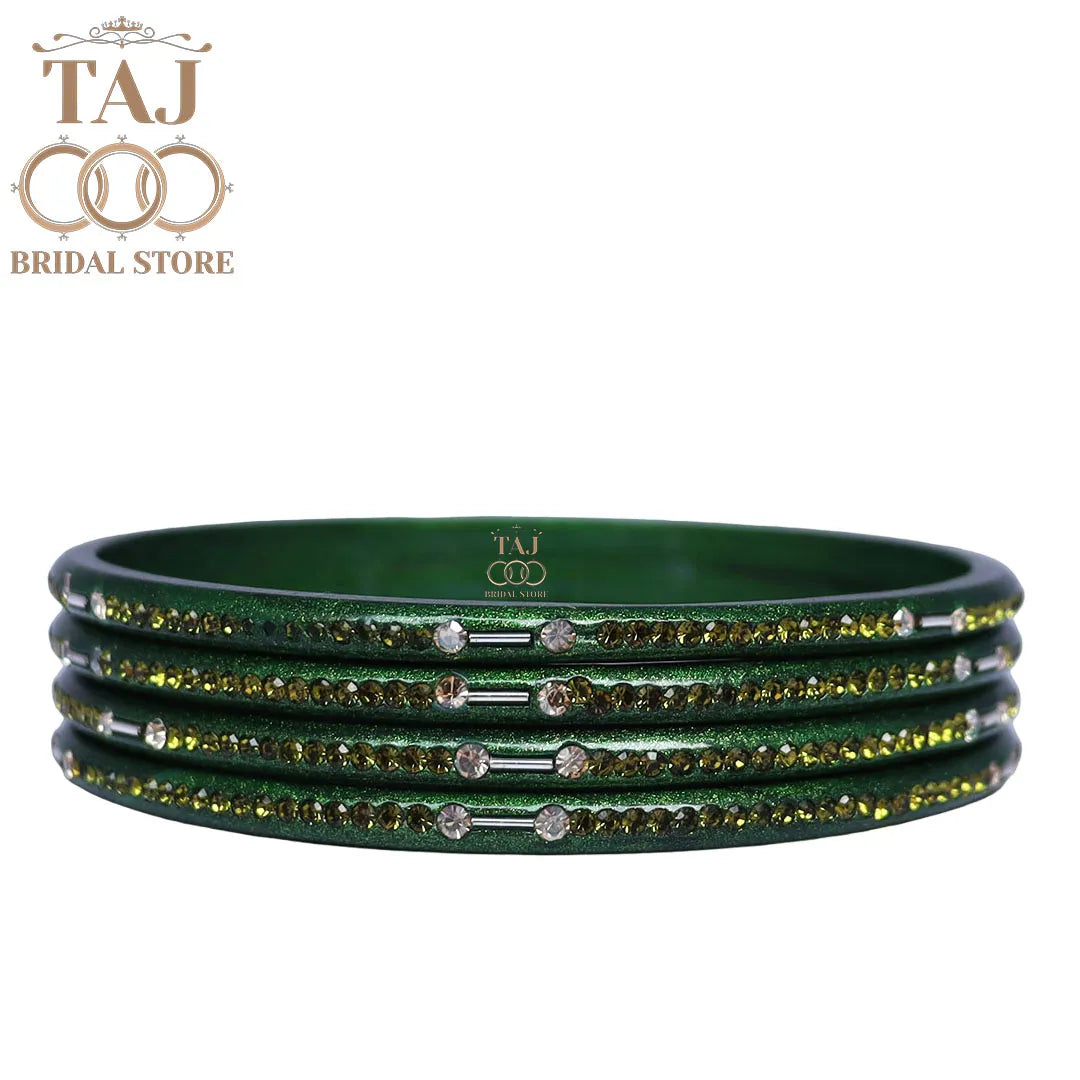 Rajasthani Lac Chudi With Beautiful Rhinestone Design (Pack of 4) Taj Bridal Store