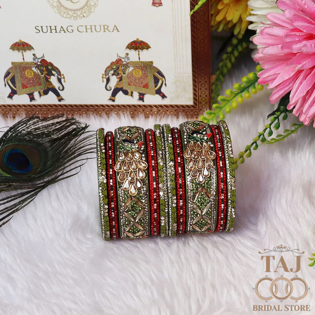 Luxurious Rajasthani Short Lac Bangles Set with Latest Peacock Design