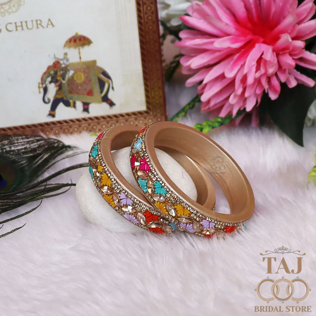 Jaipuri Stylish Lac Kada Bangles in Latest Kundan Rhinestones Design