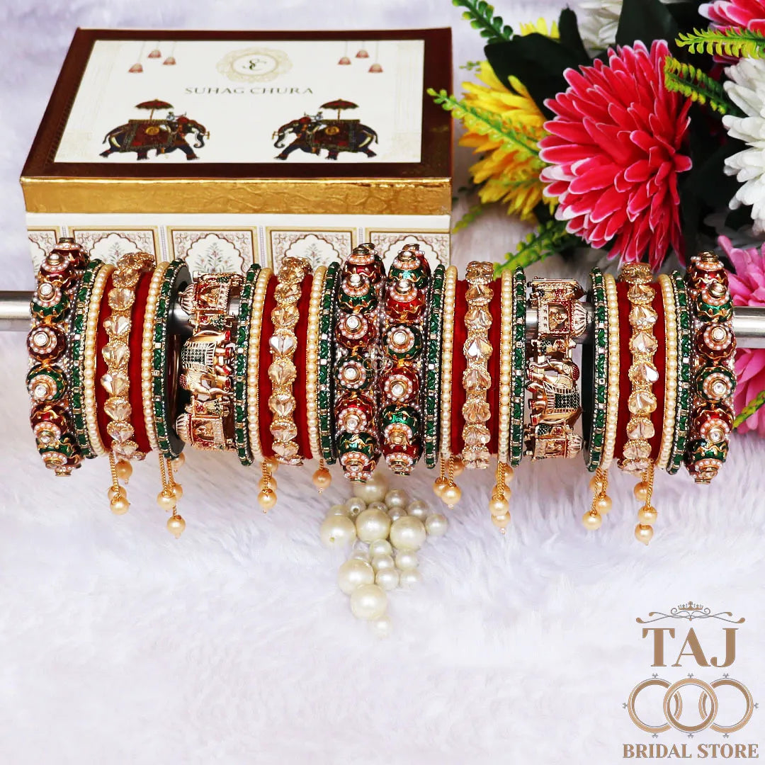 Premium Rajwadi Wedding Bangles Set with New Elephant & Doli Motifs