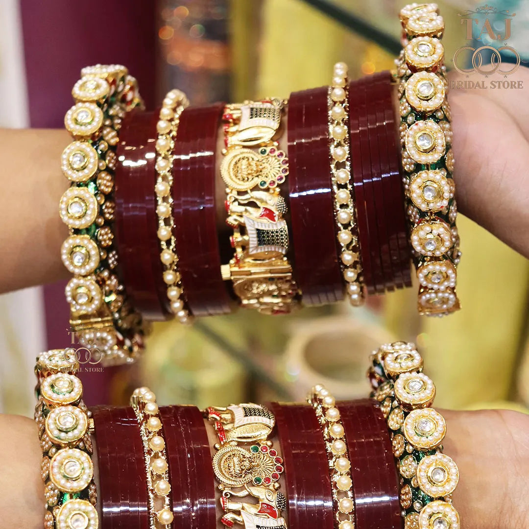 Heavy Design Bridal Bangles Set With Beautiful Bangadi and Elephant Design Kada