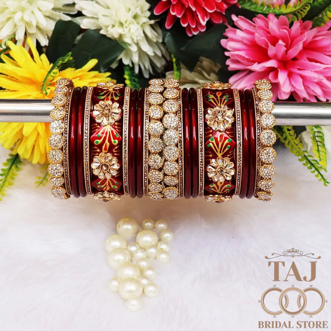 Luxury Lac Bridal Bangle Set with Kundan and Handpaint Design
