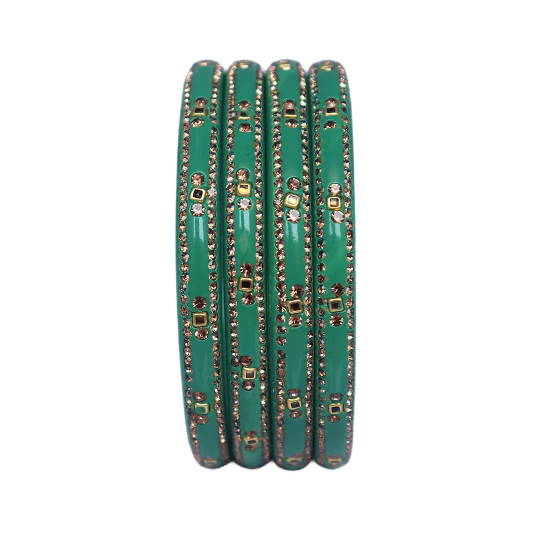 Lac Bangles with Beautiful Rhinestones Design (Pack of 4) Taj Bridal Store