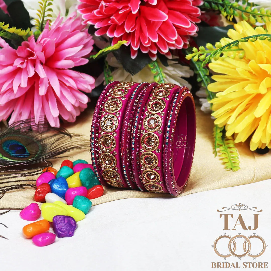 Designer Lac Bangle Set with Round Stones Design
