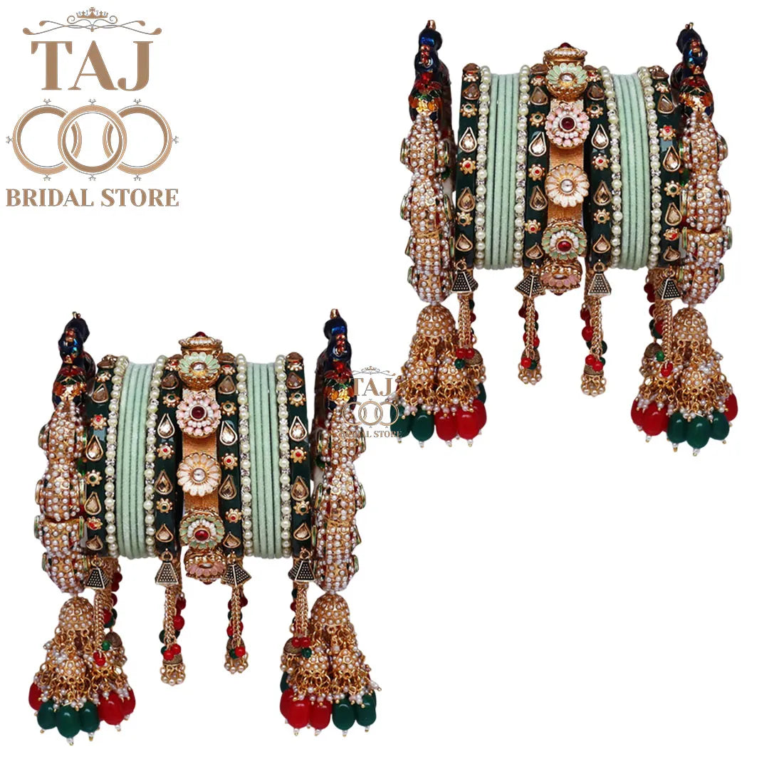 Royal Rajwadi Wedding Chura Set With Heavy Peacock and Jhoomer Design Bangadi