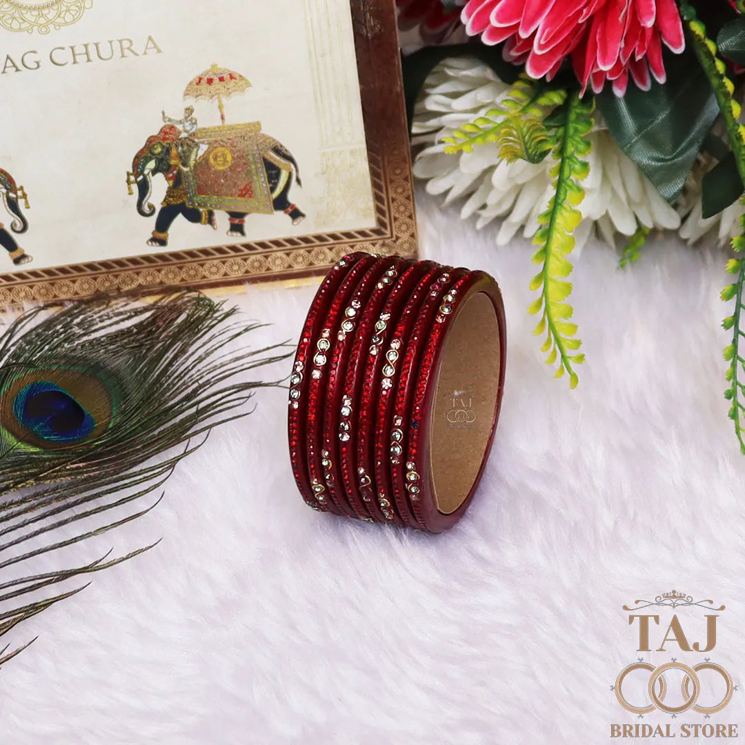Designer Short Lac Bangles For Women With Latest Rhinestones Design