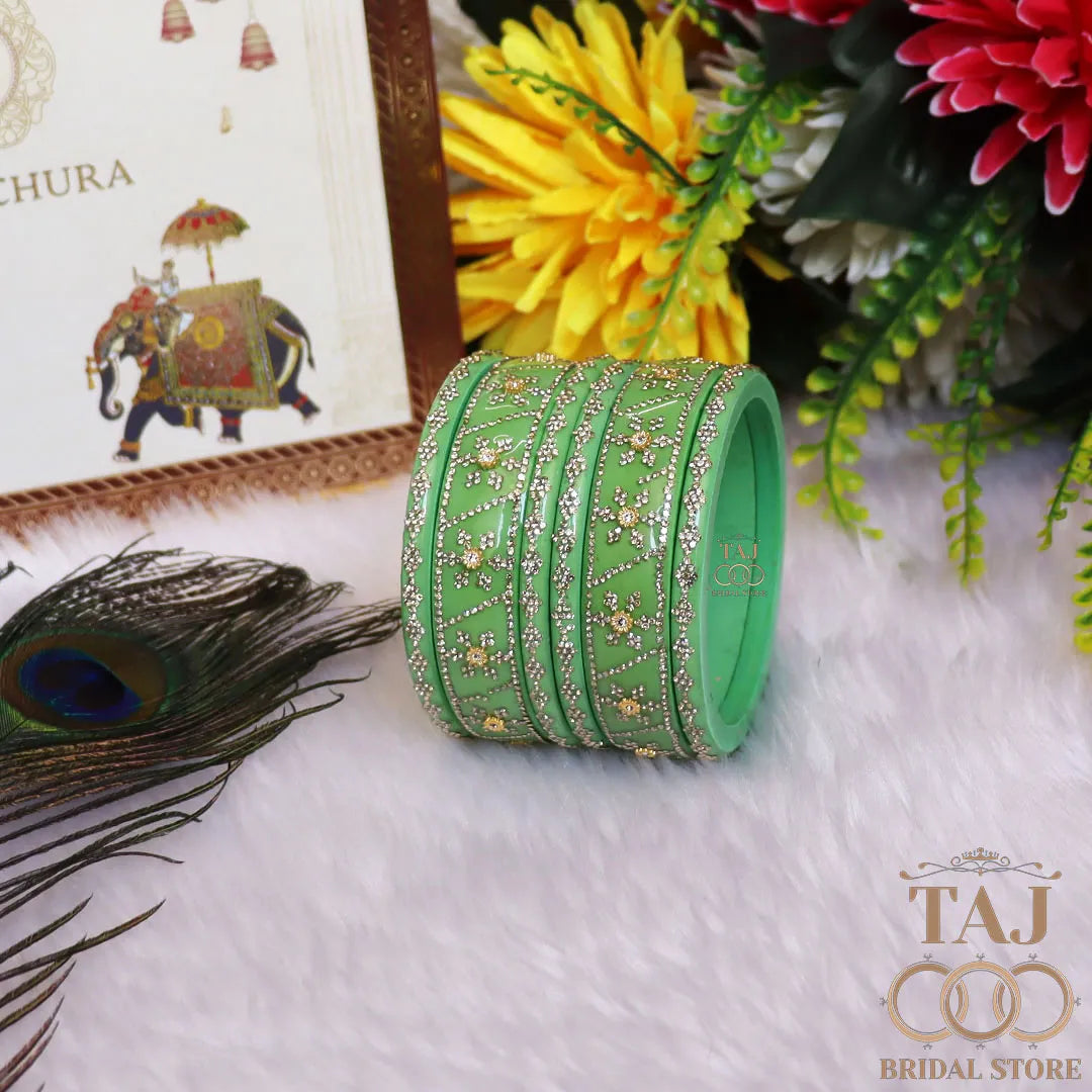 Premium Designer Short Lac Bangles Set with Latest Rhinestones Design