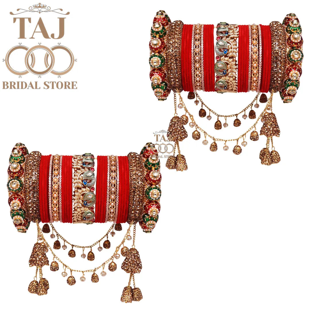 Peacock Design Rajwadi Wedding Bangles Set With Beautiful Jhula Latkan