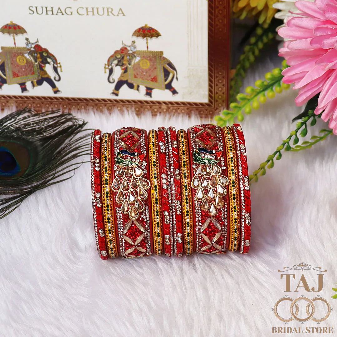 Luxurious Rajasthani Short Lac Bangles Set with Latest Peacock Design