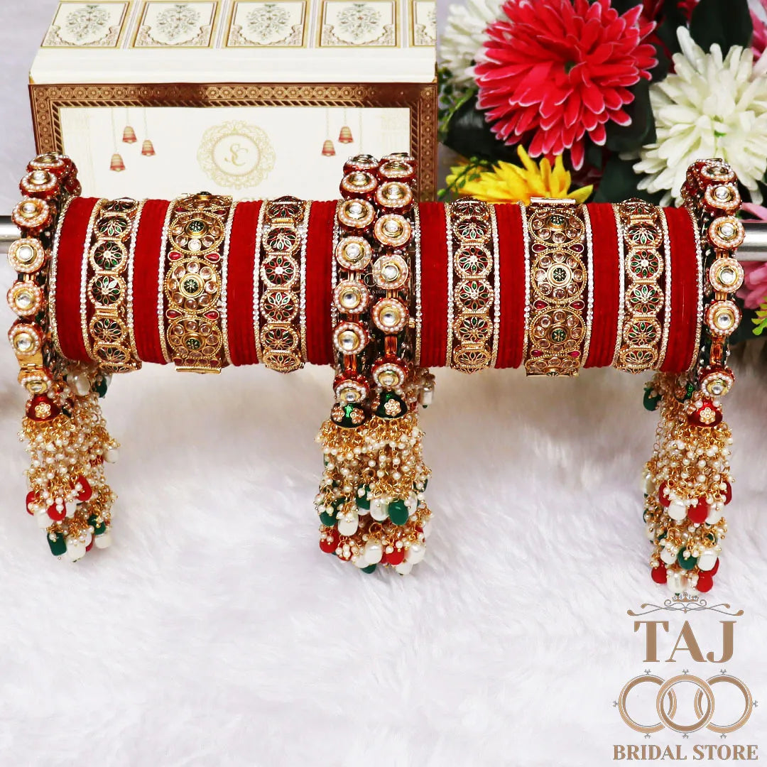 Luxurious Traditional Bangles Set with Latest Heavy Latkan Bangadi