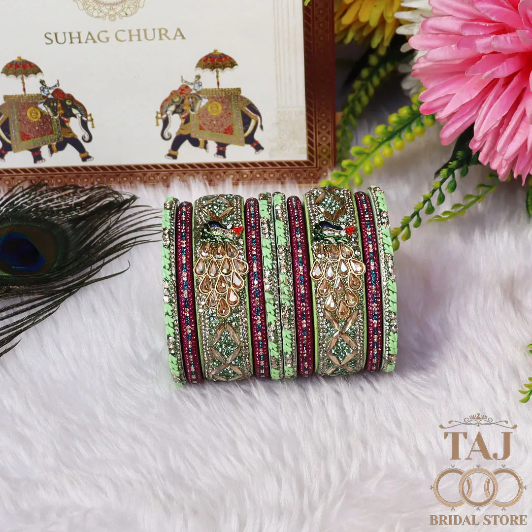 Luxurious Rajasthani Short Lac Bangles Set with Latest Peacock Design