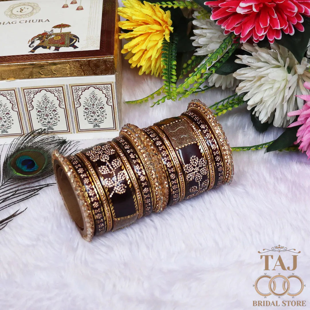 Traditional Lac Bangles Set with Latest Rhinestones Flower Design