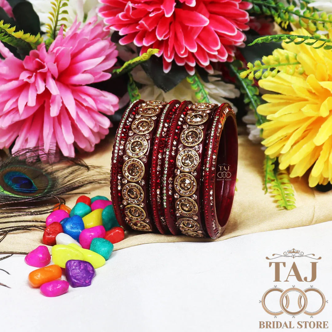 Designer Lac Bangle Set with Round Stones Design