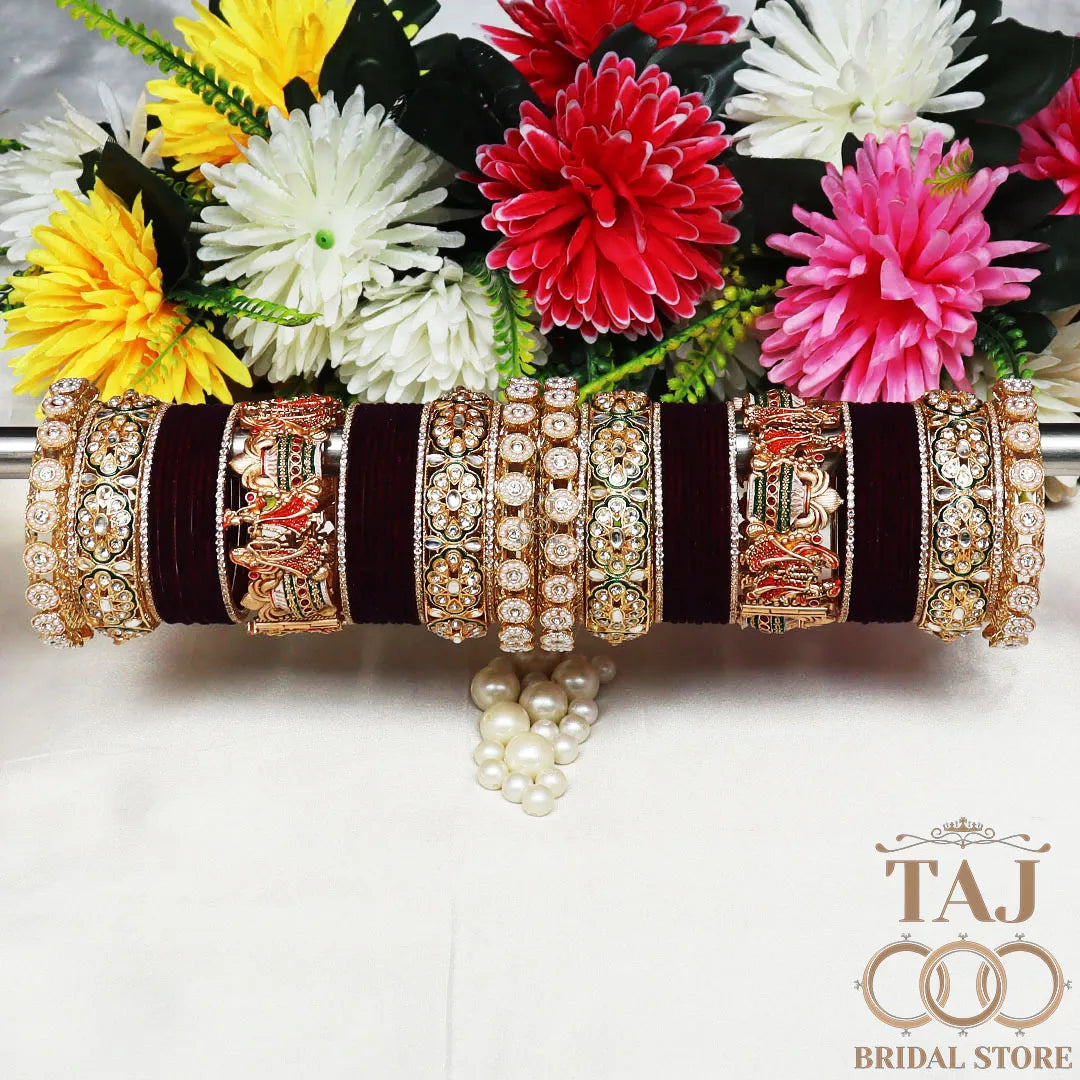 Rajwadi Bridal Chooda Set with Dulha-Dulhan Motifs